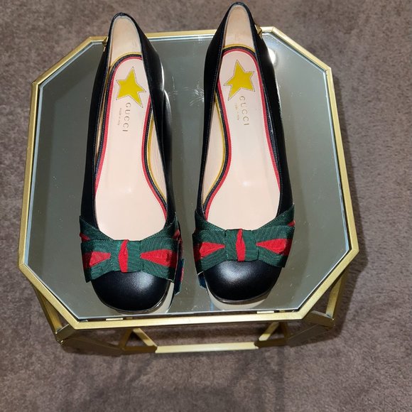 GUCCI web bow star stud ballet flats - Picture 1 of 6